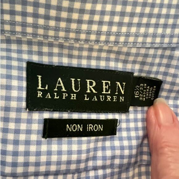 Lauren Ralph Lauren Black Label Men's Shirt in Blue and White Check Size 16.5 - Picture 4 of 4